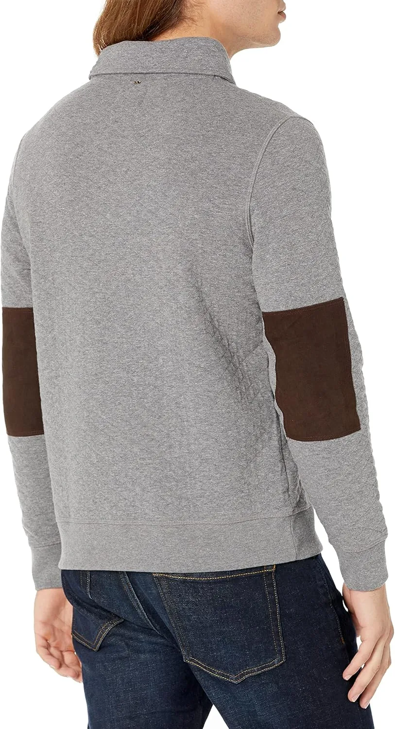 Billy Reid Men's Diamond Quilted Shawl Pullover with Suede Elbow Patches