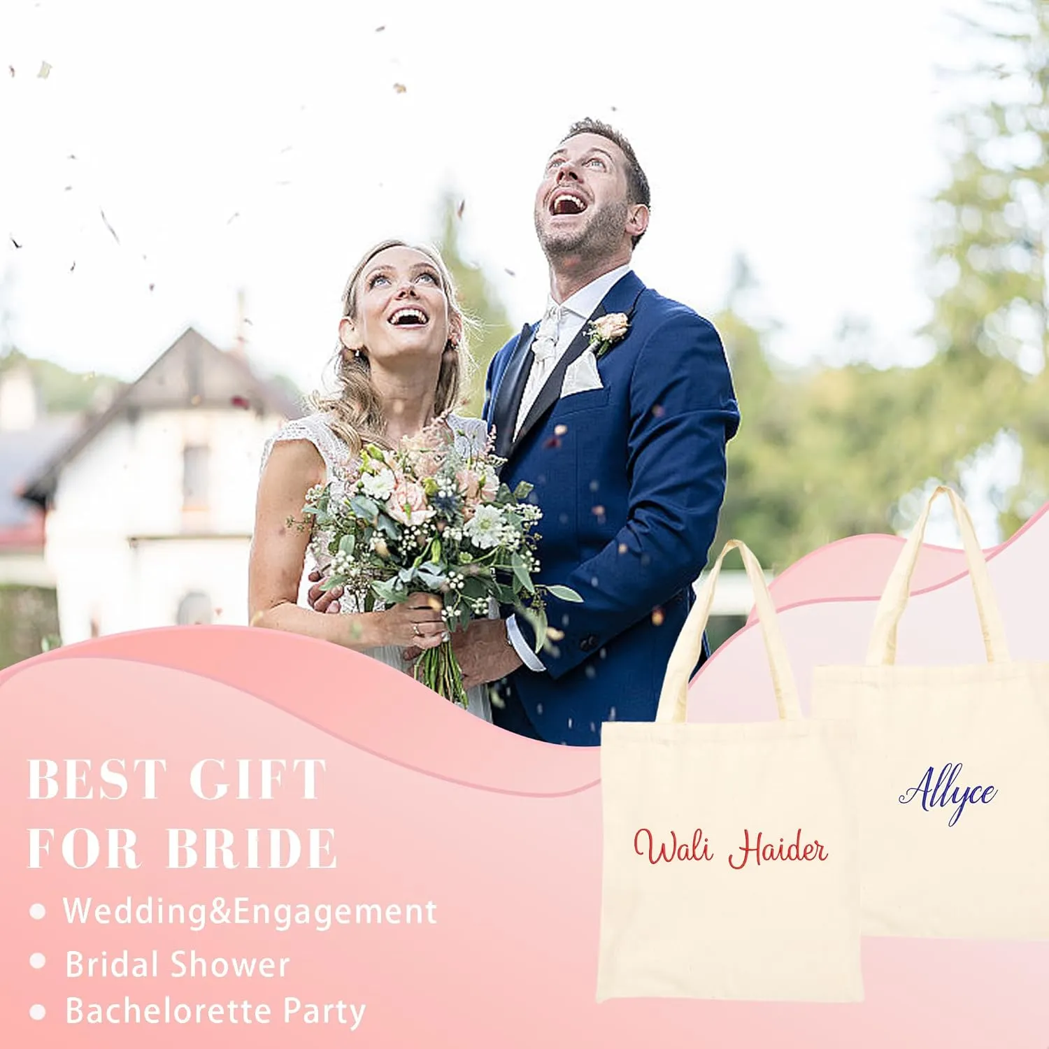 BJZLWJ Personalized Canvas Bags for Women, Custom Present Bag w/Name Text, Suitable for Wedding, Birthday, Beach, Holiday