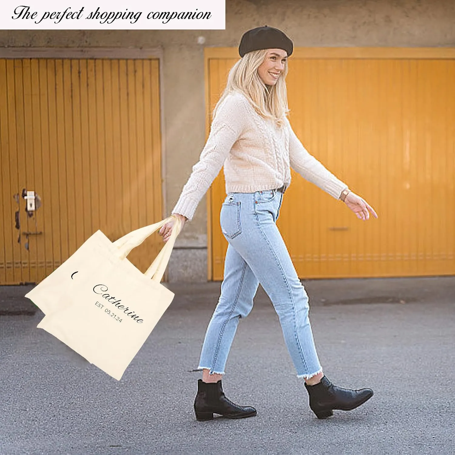 BJZLWJ Personalized Canvas Bags for Women, Custom Present Bag w/Name Text, Suitable for Wedding, Birthday, Beach, Holiday