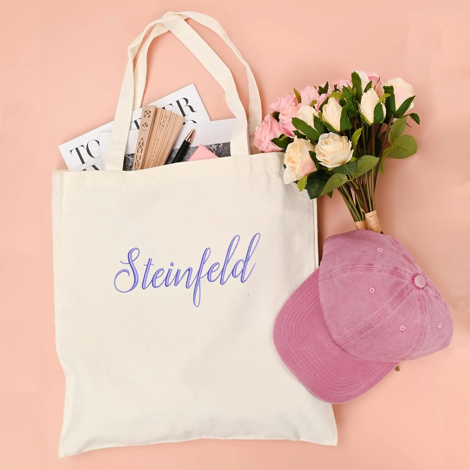 BJZLWJ Personalized Canvas Bags for Women, Custom Present Bag w/Name Text, Suitable for Wedding, Birthday, Beach, Holiday