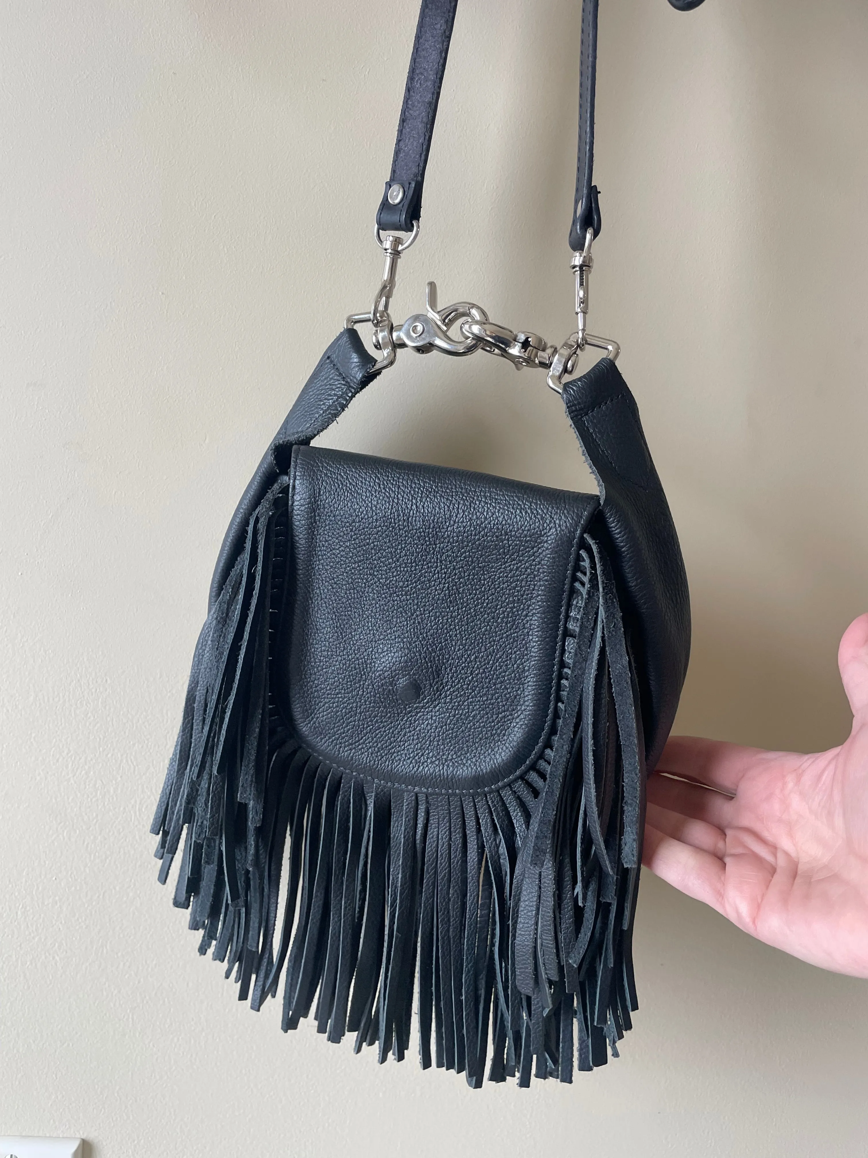 Black Leather Fringed Purse