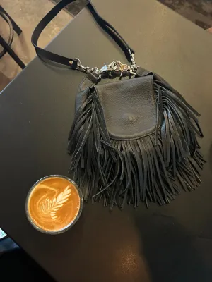 Black Leather Fringed Purse