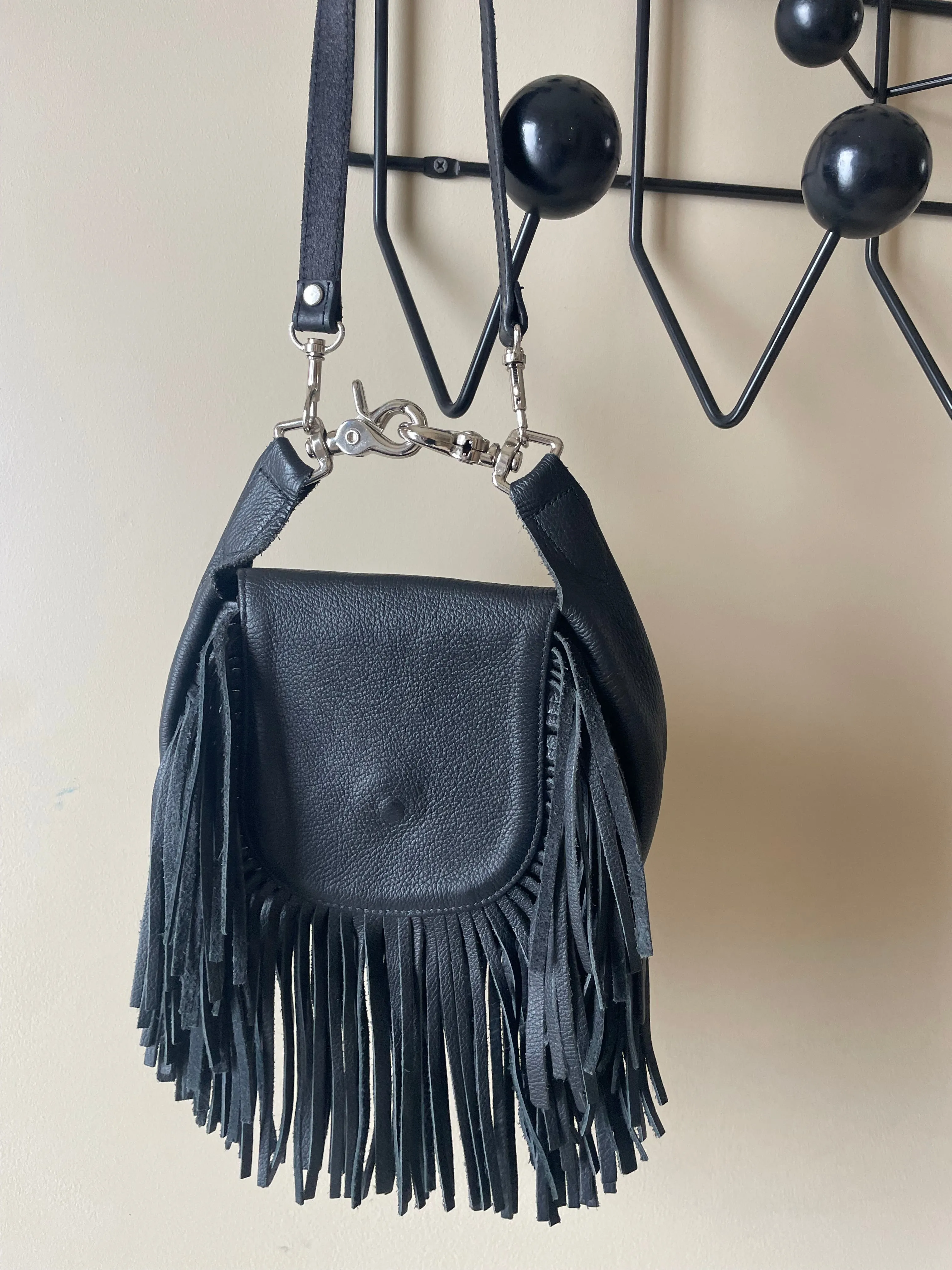 Black Leather Fringed Purse