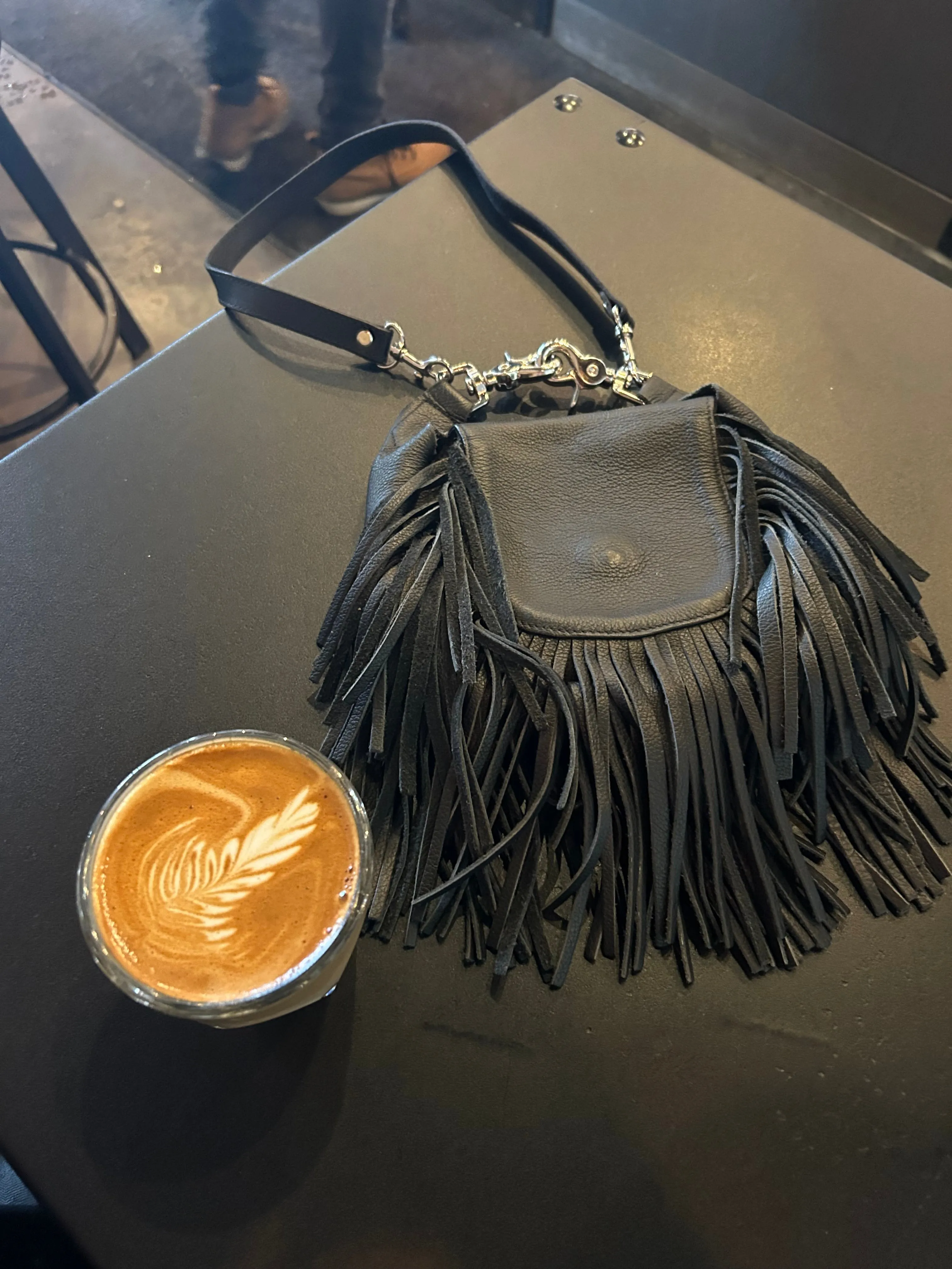 Black Leather Fringed Purse