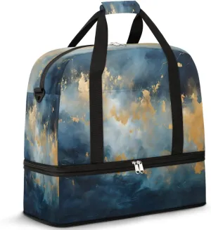 Black Marble Foldable Travel Duffel Bag Overnight Weekender Bag with Shoes Compartment Sports Gym Bag for Men Women
