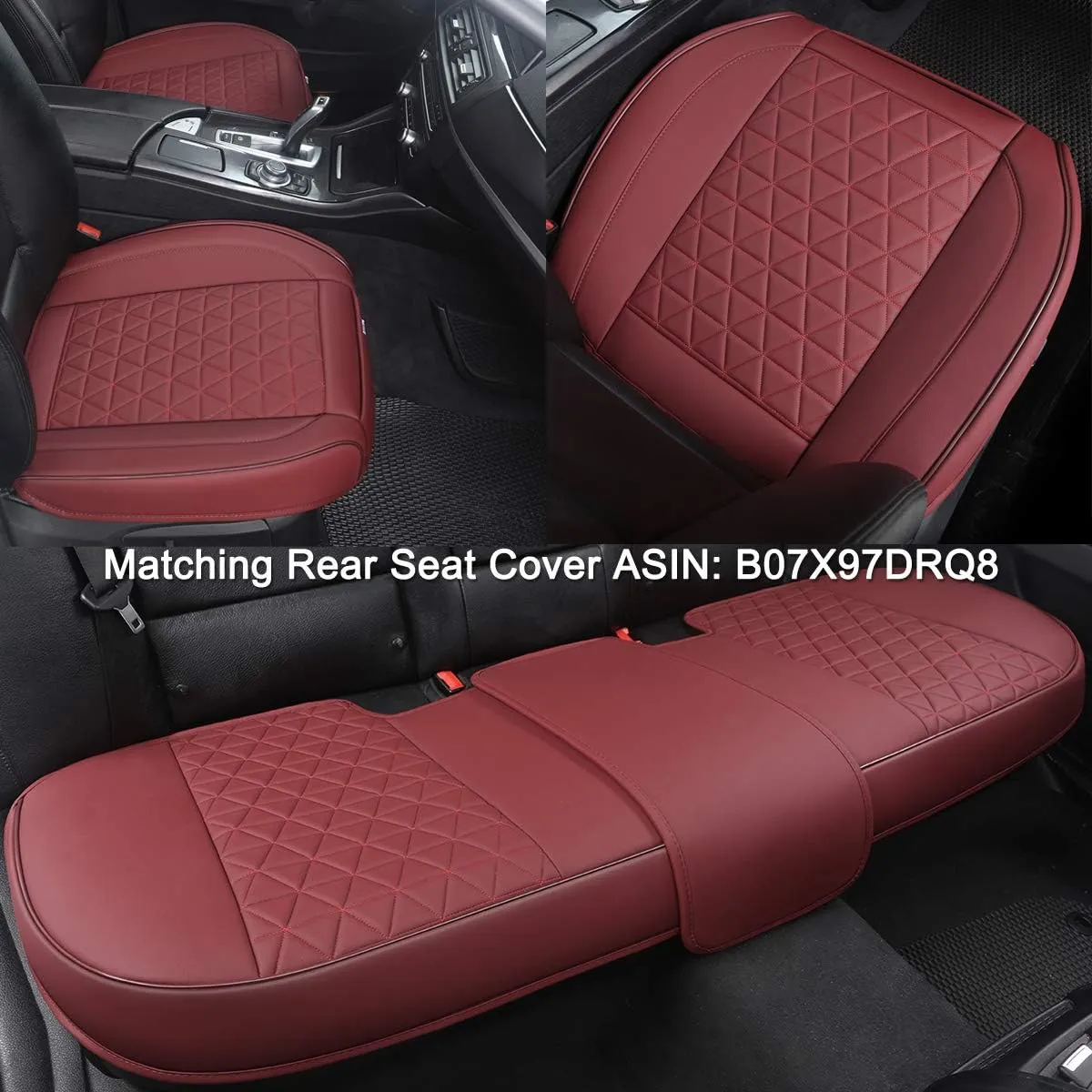 Black Panther Luxury Faux Leather Car Seat Cover Front Bottom Seat Cushion Cover, Anti-Slip and Wrap Around The Bottom, Fits 95% of Vehicles - 1 Piece,Burgundy