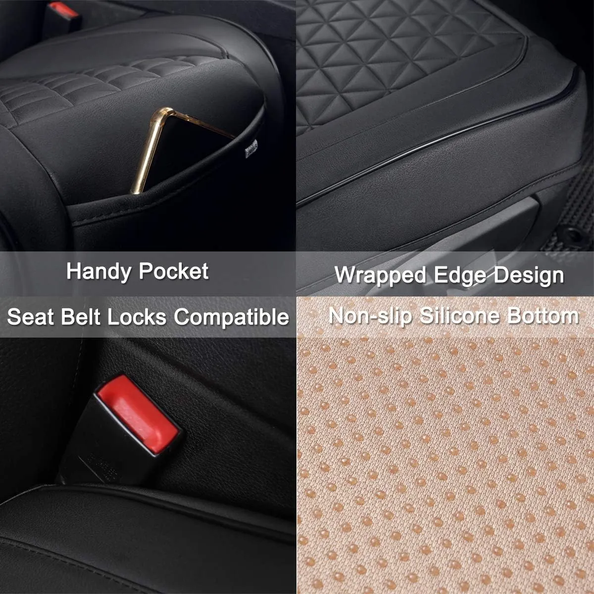 Black Panther Luxury Faux Leather Car Seat Cover Front Bottom Seat Cushion Cover, Anti-Slip and Wrap Around The Bottom, Fits 95% of Vehicles - 1 Piece,Burgundy