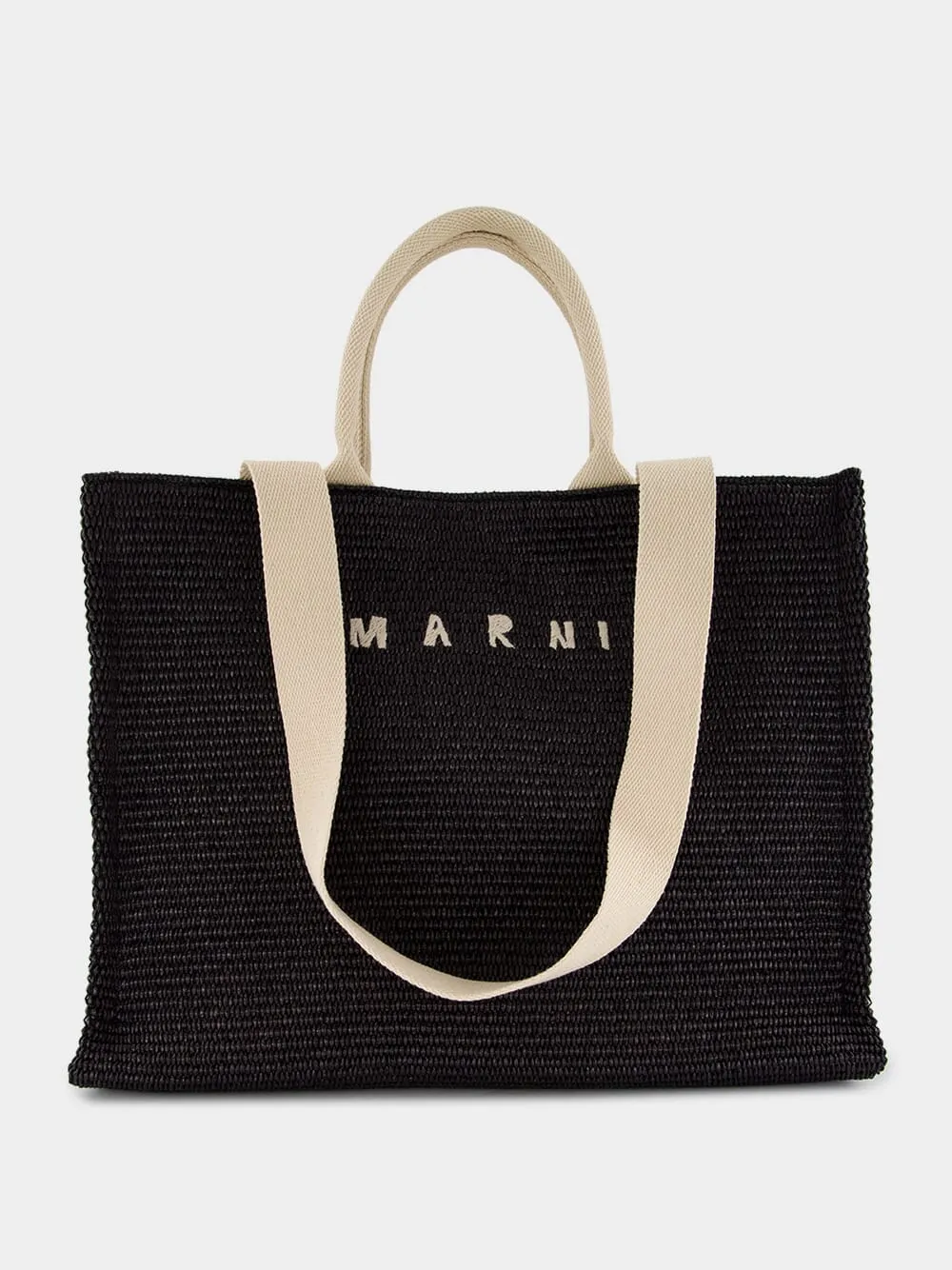 Black Raffia-Effect Shopping Tote