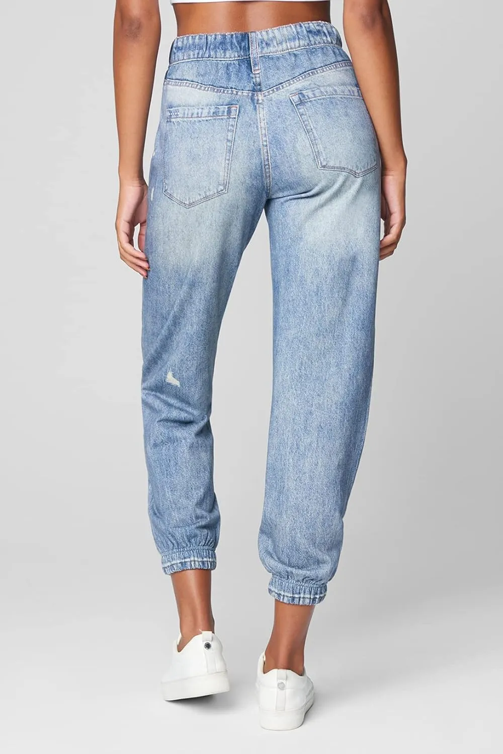 [BLANKNYC] Womens French Terry Distressed Printed Denim Jogger, Comfortable & Stylish Pants