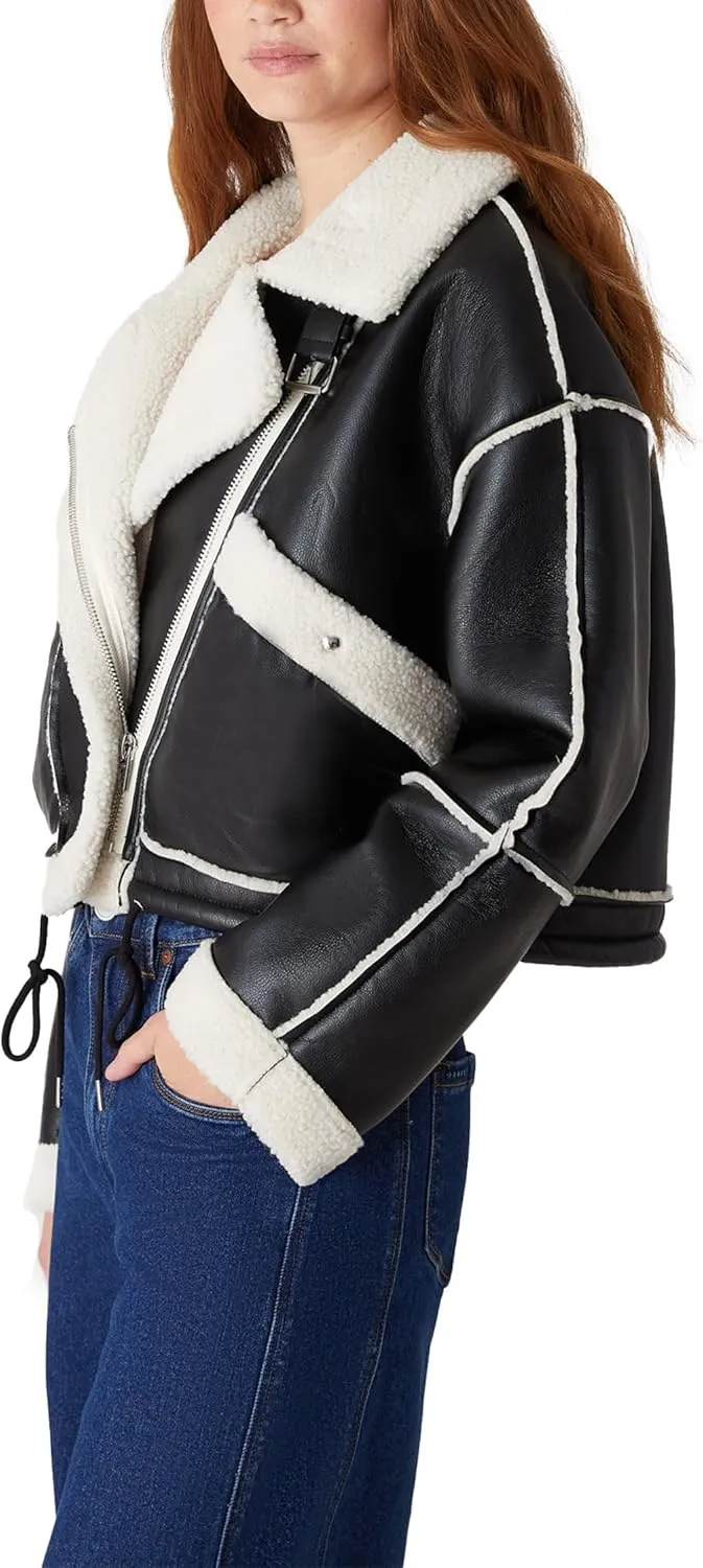 [BLANKNYC] Womens Leather and Sherpa Bonded Moto Jacket
