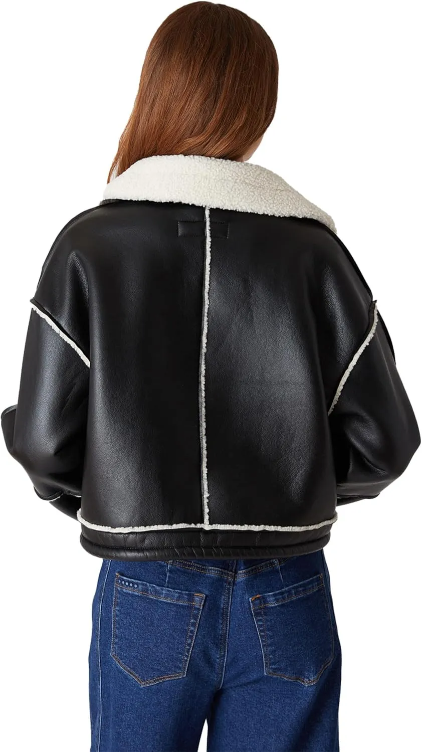 [BLANKNYC] Womens Leather and Sherpa Bonded Moto Jacket