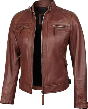 Blingsoul Leather Jacket Women - Quilted Cafe Racer Style Womens Leather Jackets