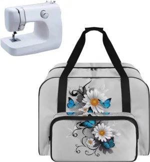 Blue Butterfly and Daisy Portable Sewing Machine Handbag Universal Tote Travel Bag Compatible with Most Standard Machines Stain Resistan and Scratch Resistan