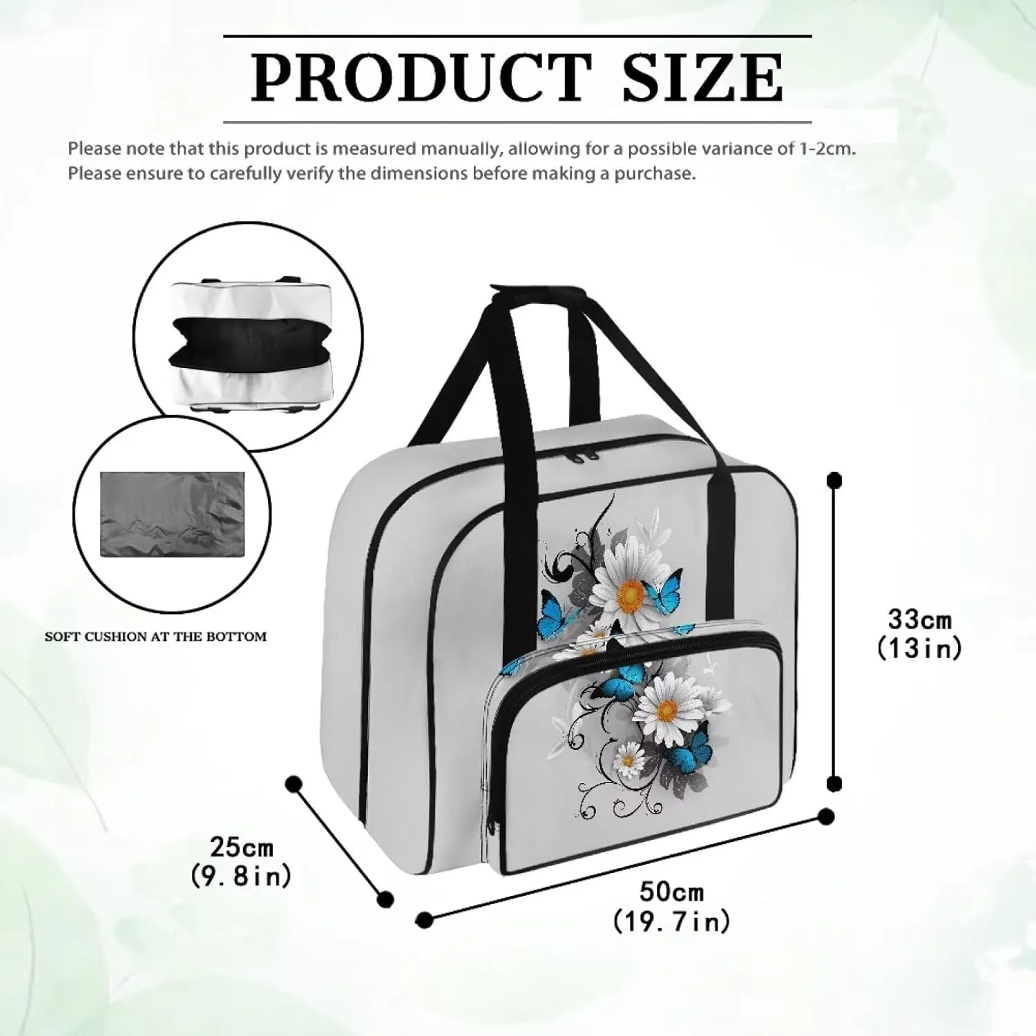 Blue Butterfly and Daisy Portable Sewing Machine Handbag Universal Tote Travel Bag Compatible with Most Standard Machines Stain Resistan and Scratch Resistan
