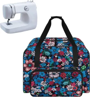 Blue Flower Sewing Machine Carrying Case Tote Bag Padded Storage Cover Carrying Case with Pockets and Handles Suitable for Most Standard Sewing Machine
