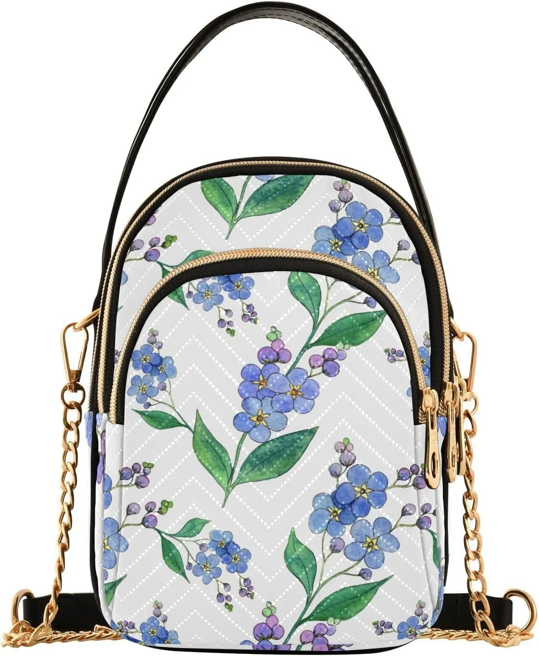 Blue Forget-me-not Flowers Design Crossbody Bags Shoulder Bag for Women Stylish Ladies Messenger Bags Cell Phone Purse and Handbags Wallet