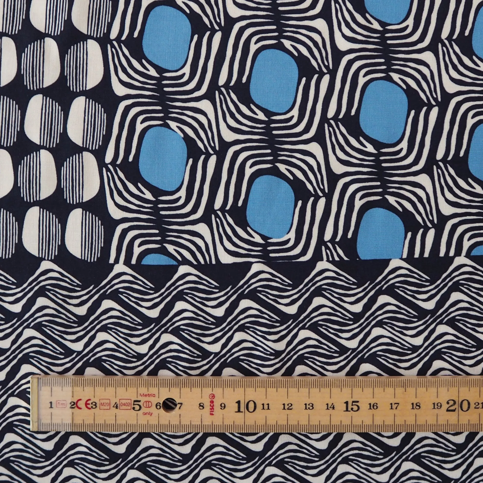 Blue Graphic Patchwork Viscose Poplin Fabric