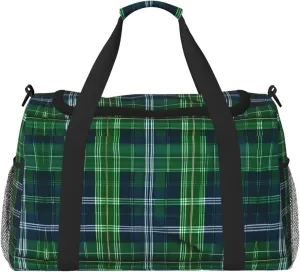 Blue Scottish Tartan print Large Canvas Travel Duffel Bag Weekender Bags for Women Overnight Bag Carry On Tote Bag