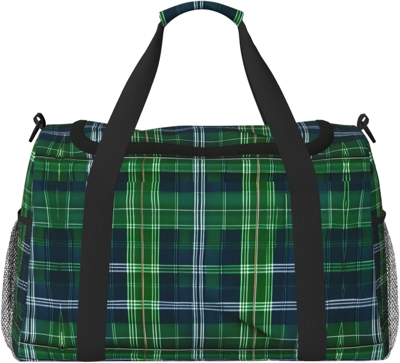 Blue Scottish Tartan print Large Canvas Travel Duffel Bag Weekender Bags for Women Overnight Bag Carry On Tote Bag