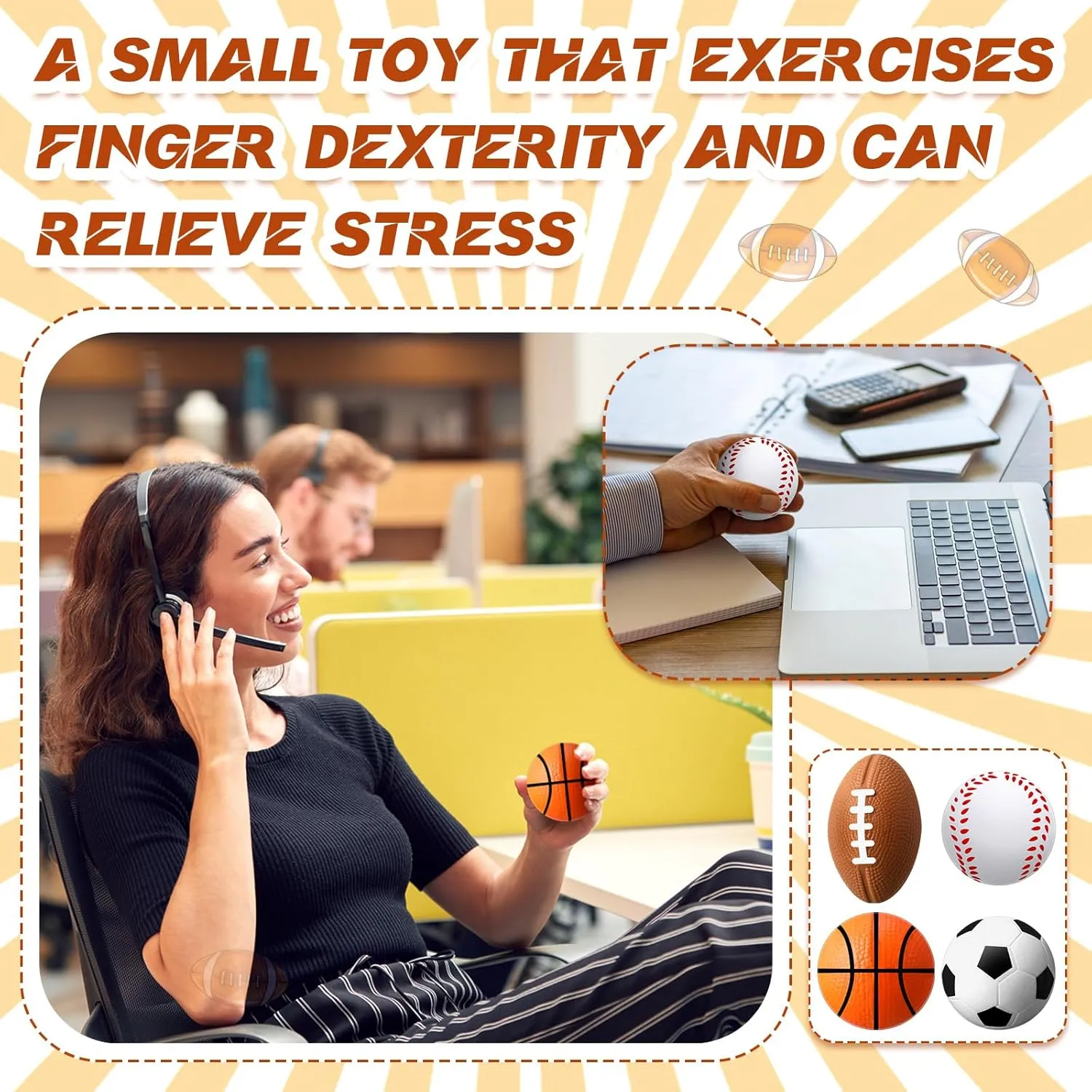 Blulu 48 Pack Sports Stress Balls for Kids Mini Footballs Mini Baseball, Soccer, Basketball, Foam Stress Balls for Anxiety Relief Sport Class Prize and Outdoor Game (2.5 Inch)
