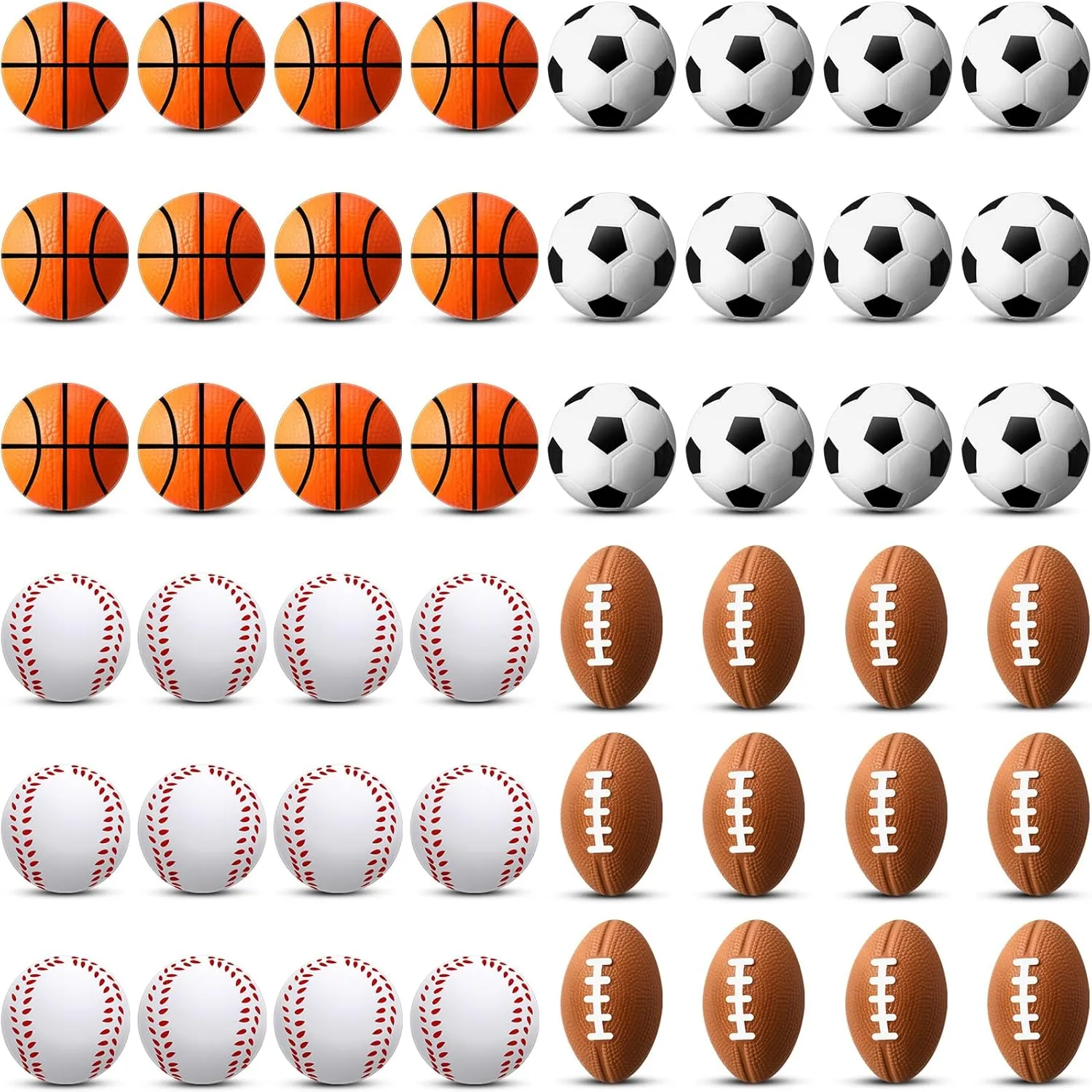 Blulu 48 Pack Sports Stress Balls for Kids Mini Footballs Mini Baseball, Soccer, Basketball, Foam Stress Balls for Anxiety Relief Sport Class Prize and Outdoor Game (2.5 Inch)