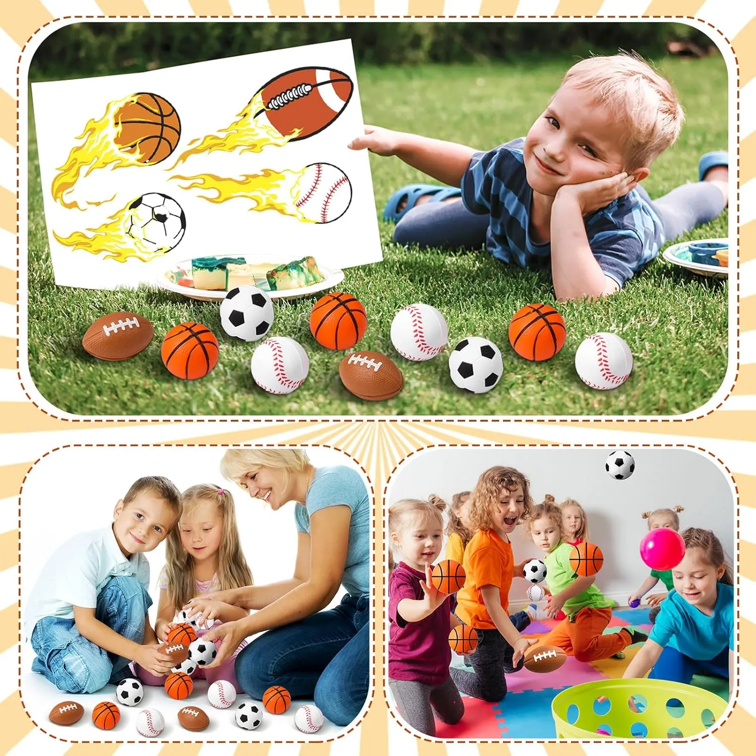 Blulu 48 Pack Sports Stress Balls for Kids Mini Footballs Mini Baseball, Soccer, Basketball, Foam Stress Balls for Anxiety Relief Sport Class Prize and Outdoor Game (2.5 Inch)