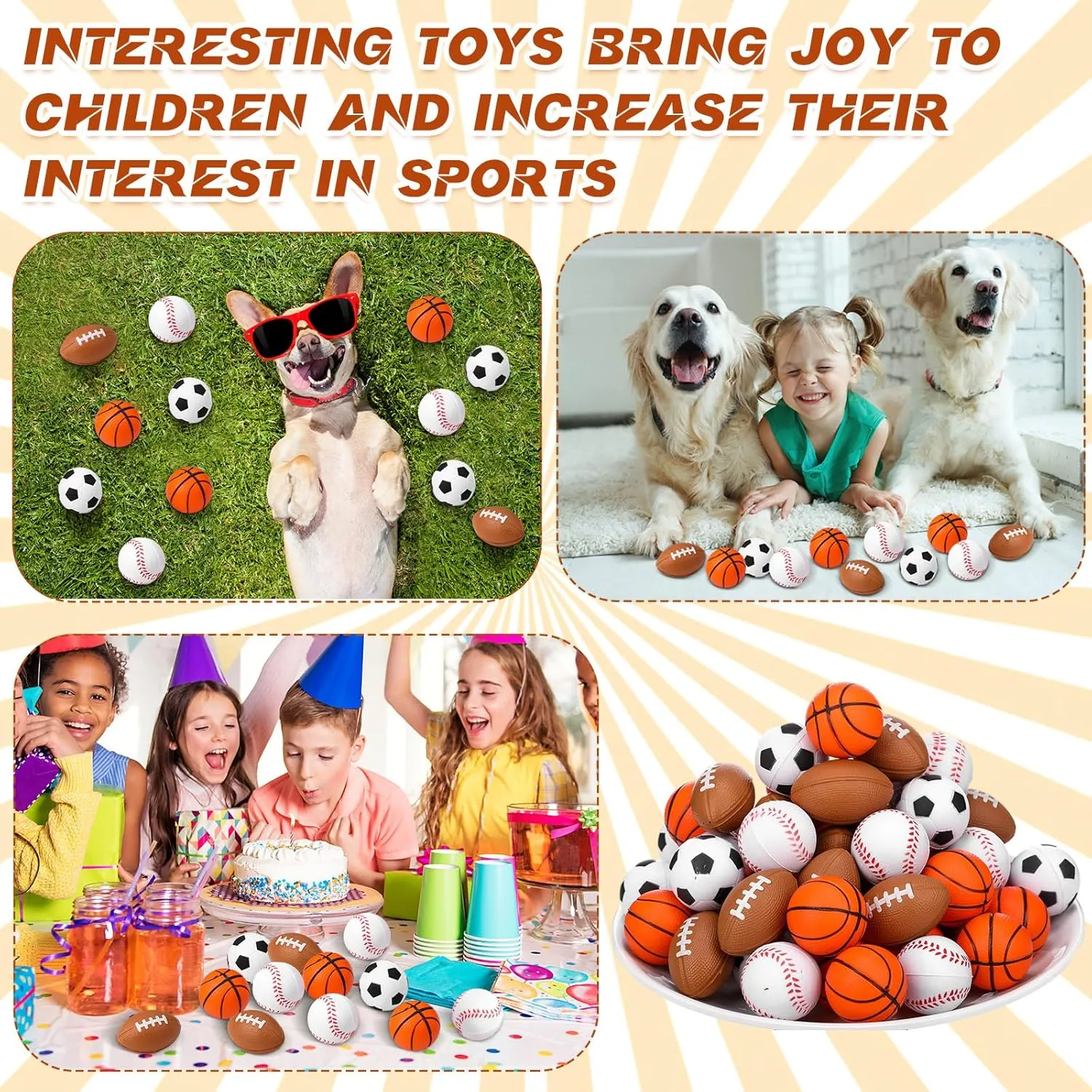 Blulu 48 Pack Sports Stress Balls for Kids Mini Footballs Mini Baseball, Soccer, Basketball, Foam Stress Balls for Anxiety Relief Sport Class Prize and Outdoor Game (2.5 Inch)