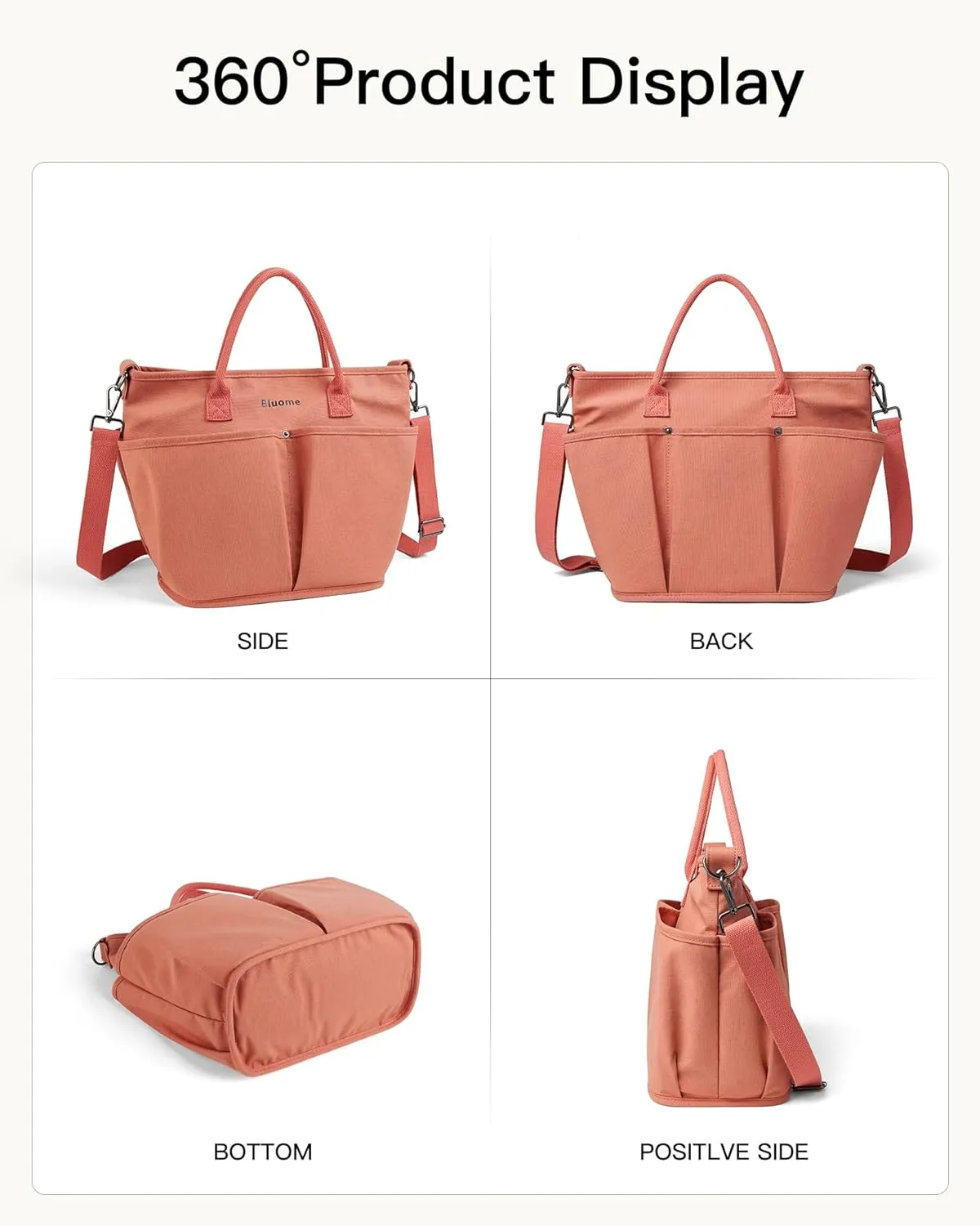 Bluome Tote Bag for Women Canvas Tote Bag With Zipper College Gym Tote Medium Travel Work Bags Hobo Handbag Crossbody