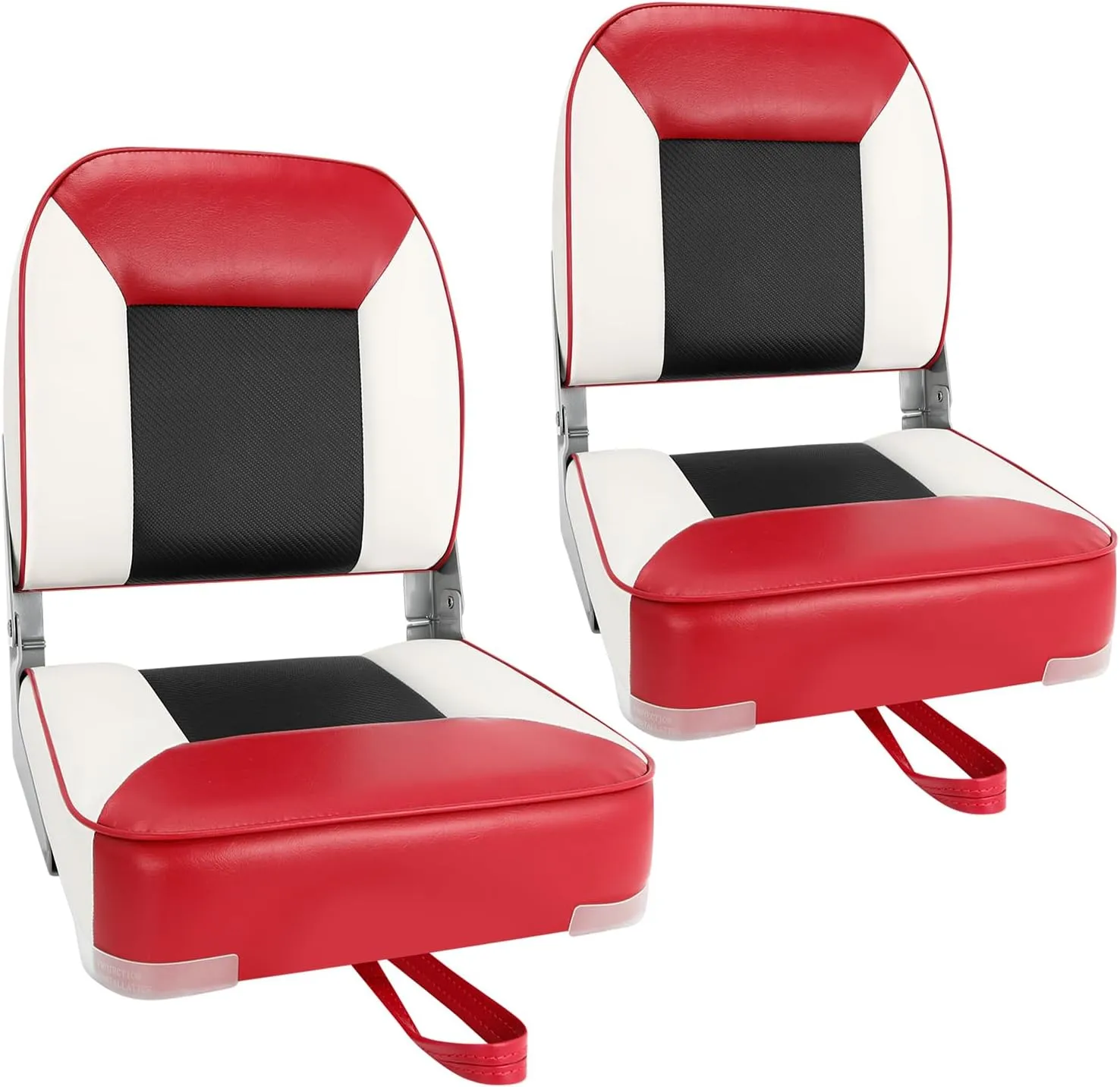Boat Seats 2 Pack, Skureay Low/High Back Fishing Folding Boat Seat Waterproof Captain Boat Chair，Boatseat 2 Pack Suitable for Jon/Pontoon/Canoe/Bass Tracker Boat seats-UNIQUE Color Design (Red/White)