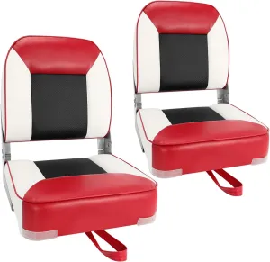 Boat Seats 2 Pack, Skureay Low/High Back Fishing Folding Boat Seat Waterproof Captain Boat Chair，Boatseat 2 Pack Suitable for Jon/Pontoon/Canoe/Bass Tracker Boat seats-UNIQUE Color Design (Red/White)