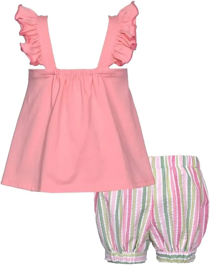 Bonnie Jean Girls Size 12M-6X Seersucker Applique Top Knit Short Set