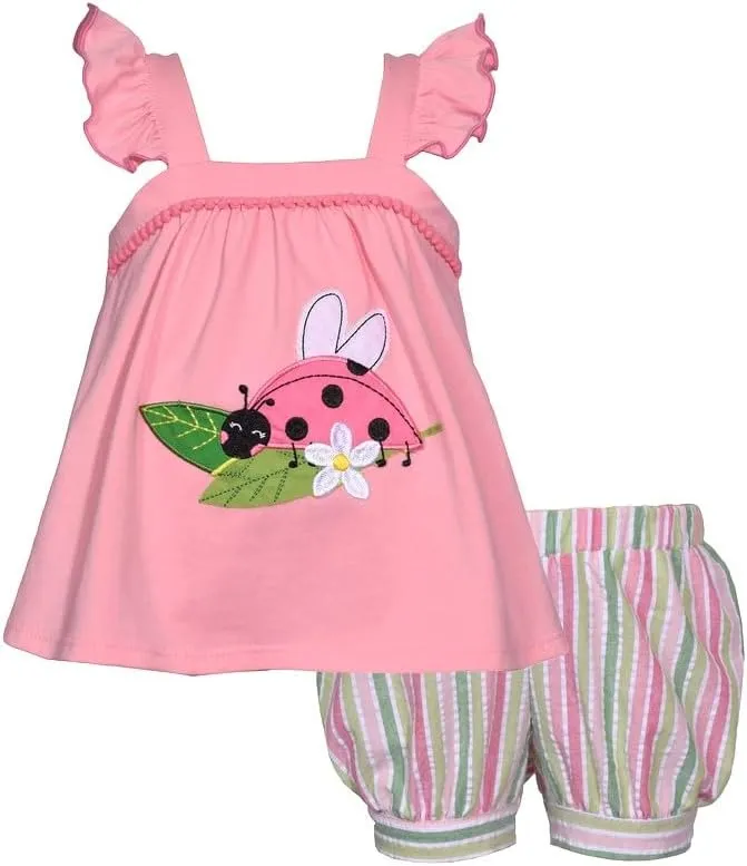 Bonnie Jean Girls Size 12M-6X Seersucker Applique Top Knit Short Set