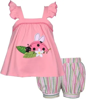 Bonnie Jean Girls Size 12M-6X Seersucker Applique Top Knit Short Set