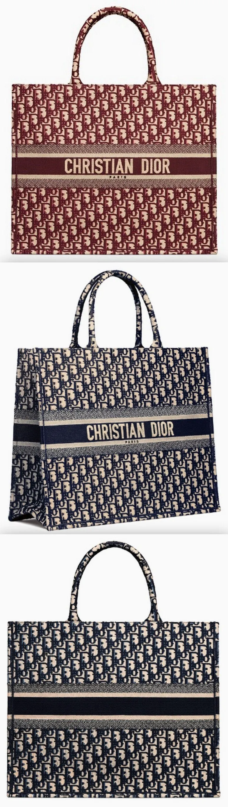 Book Tote Bag in Embroidered Oblique Canvas - Red or Dark Blue