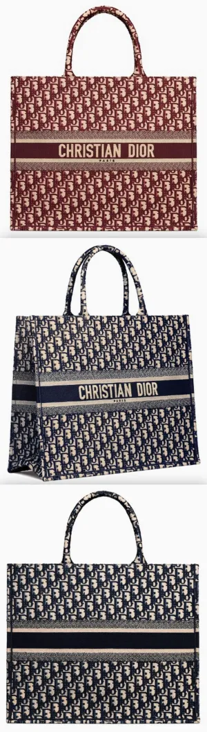 Book Tote Bag in Embroidered Oblique Canvas - Red or Dark Blue