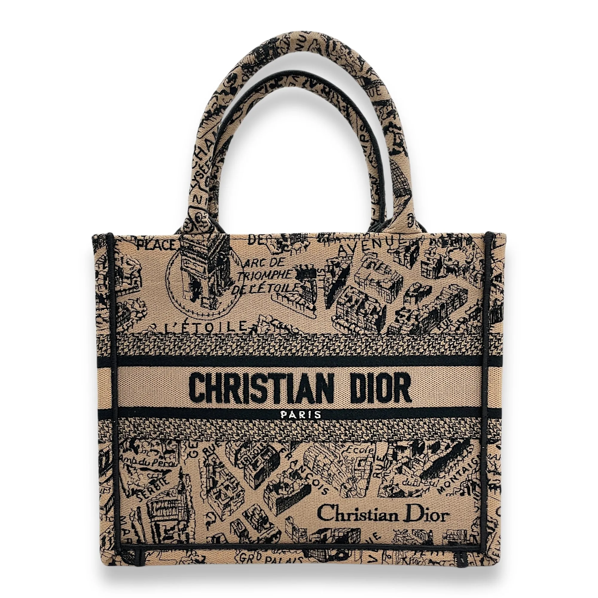 Book Tote Small Beige/Black, Plan De Paris Embroidery in Canvas
