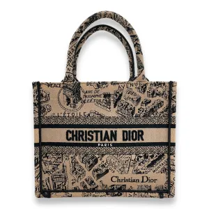Book Tote Small Beige/Black, Plan De Paris Embroidery in Canvas