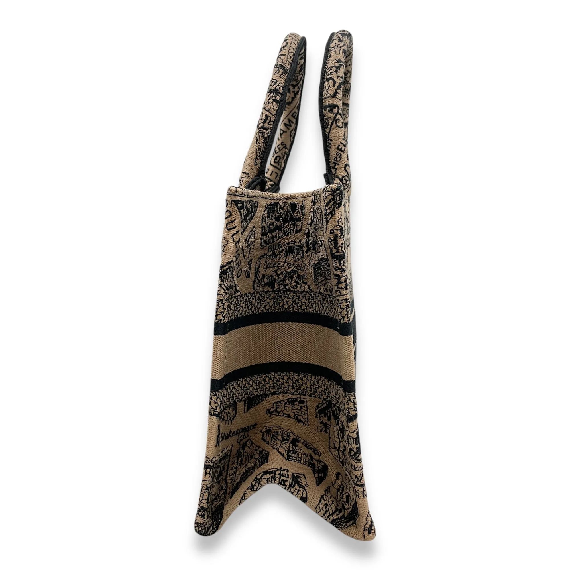 Book Tote Small Beige/Black, Plan De Paris Embroidery in Canvas