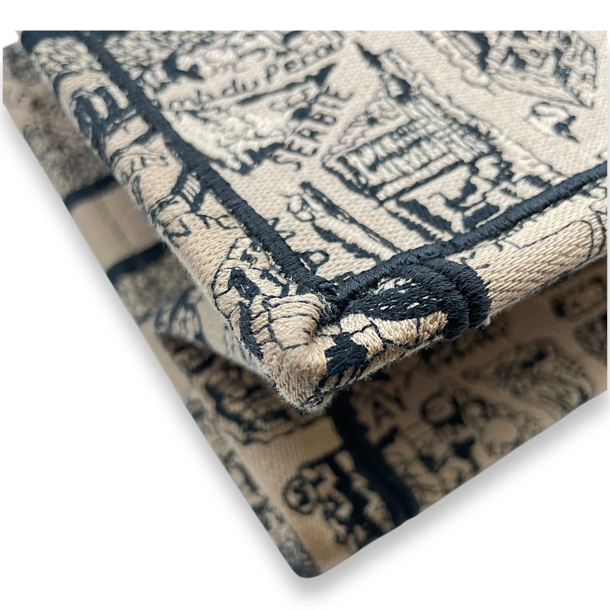 Book Tote Small Beige/Black, Plan De Paris Embroidery in Canvas