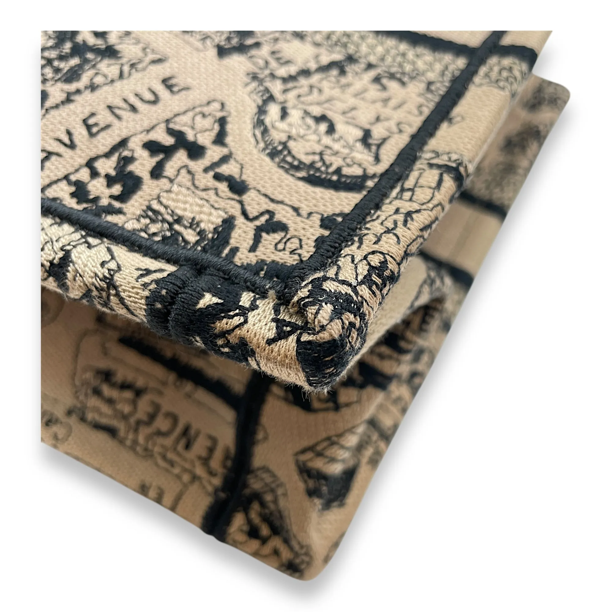 Book Tote Small Beige/Black, Plan De Paris Embroidery in Canvas