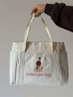 Booked & Busy Tote Bag/ pockets