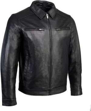 Boston Harbour 1.0 Men's Black New Zealand Lamb Leather Fashion Car Coat Jacket SFM1899 - X-Large