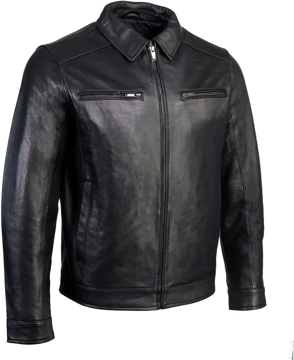 Boston Harbour 1.0 Men's Black New Zealand Lamb Leather Fashion Car Coat Jacket SFM1899 - X-Large