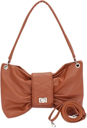 Bowknot Design Shoulder Bag for Women Twist Lock Closure PU Leather Ladies Purse Large Tote with Crossbody Strap