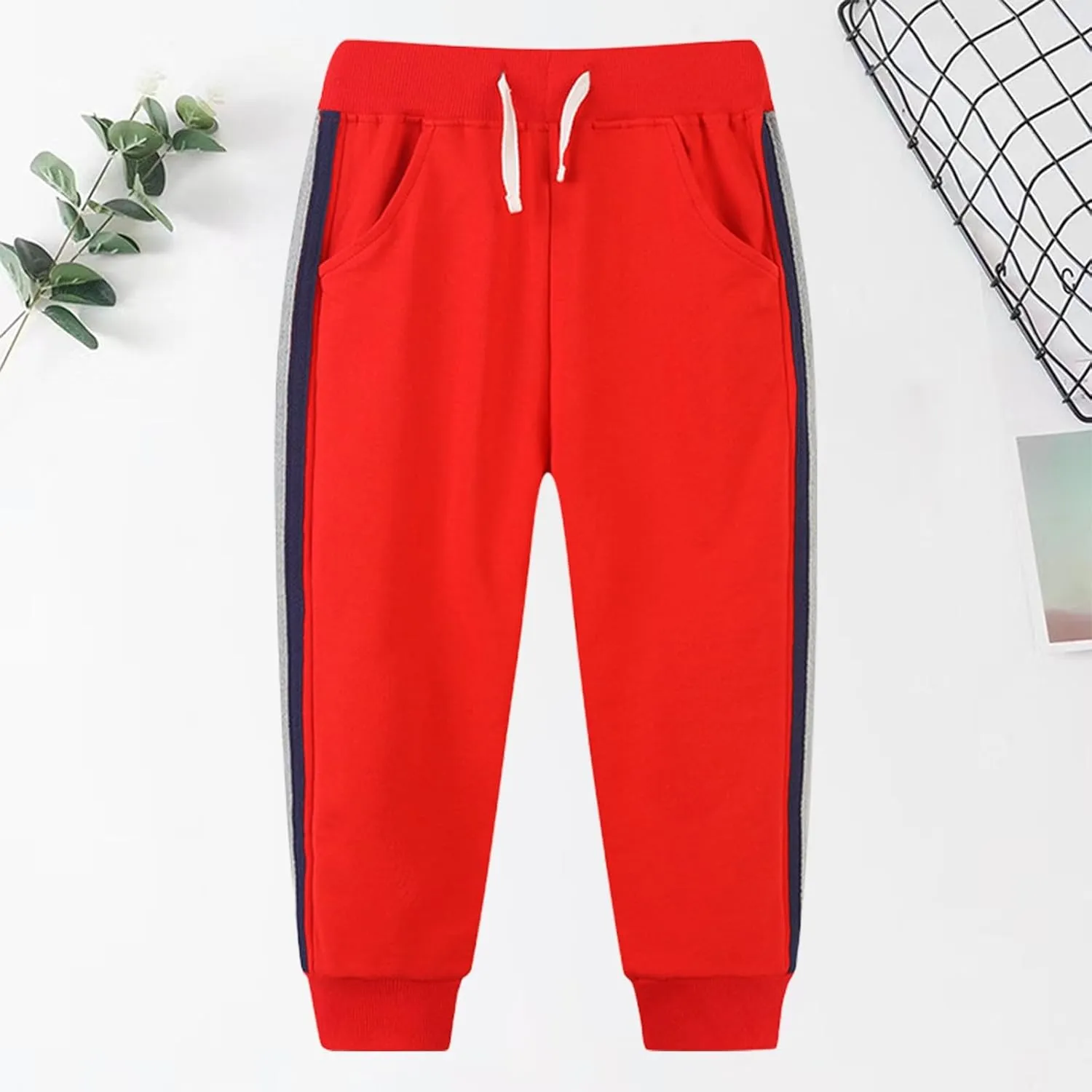 Boys Tracksuit Bottoms Fleece Joggers Sweatpants with Pockets Kids Active Pants School Trousers Elastic Cuffs Pants