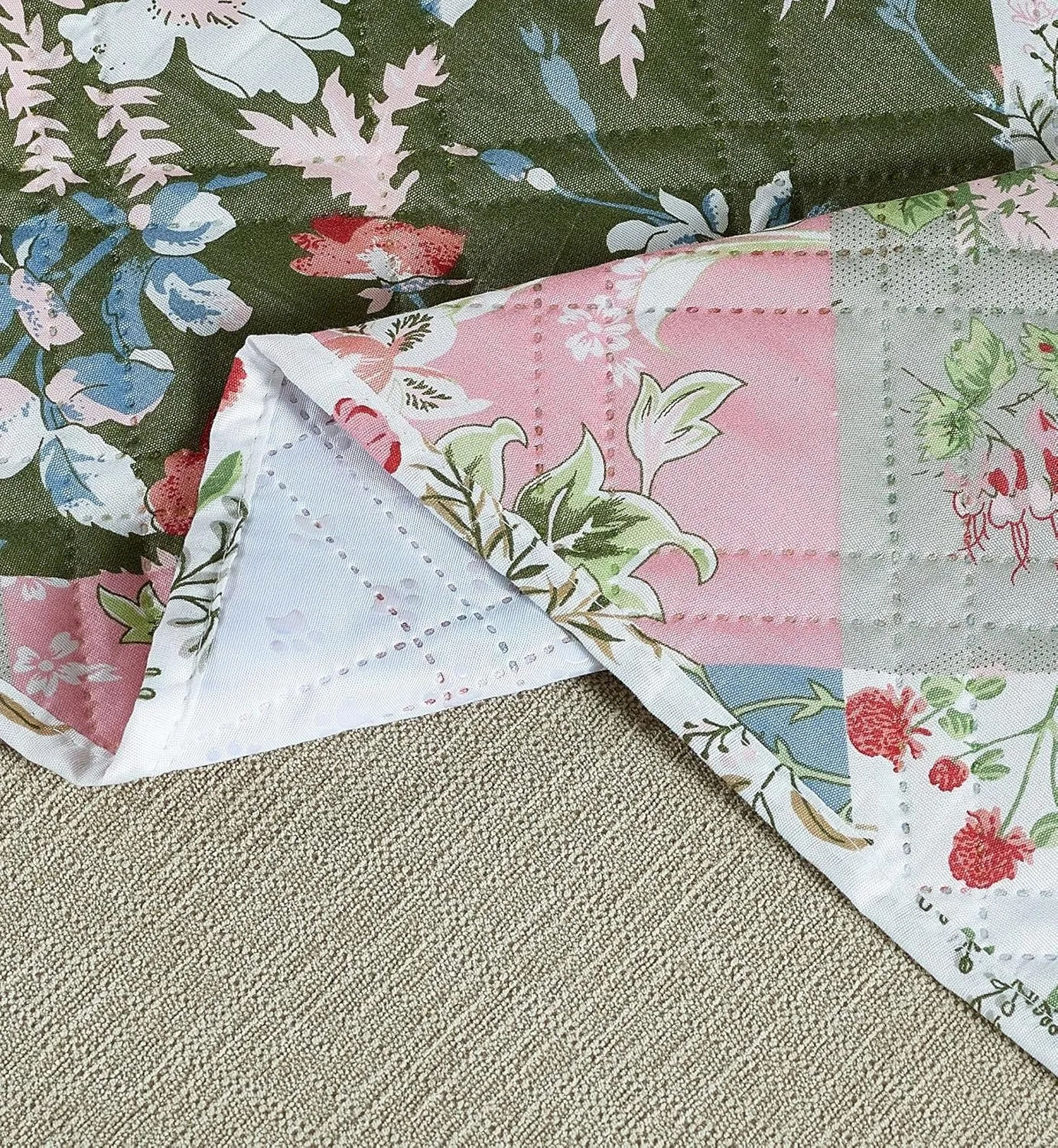 Brilliant Sunshine Peach and Olive Flowers Patchwork Couch Cover, Quilted Large Sofa Slipcover, 70" Seat Width, Slip Resistant Furniture Protector, 2" Strap, Washable, for Pets, Kids, Peach Olive