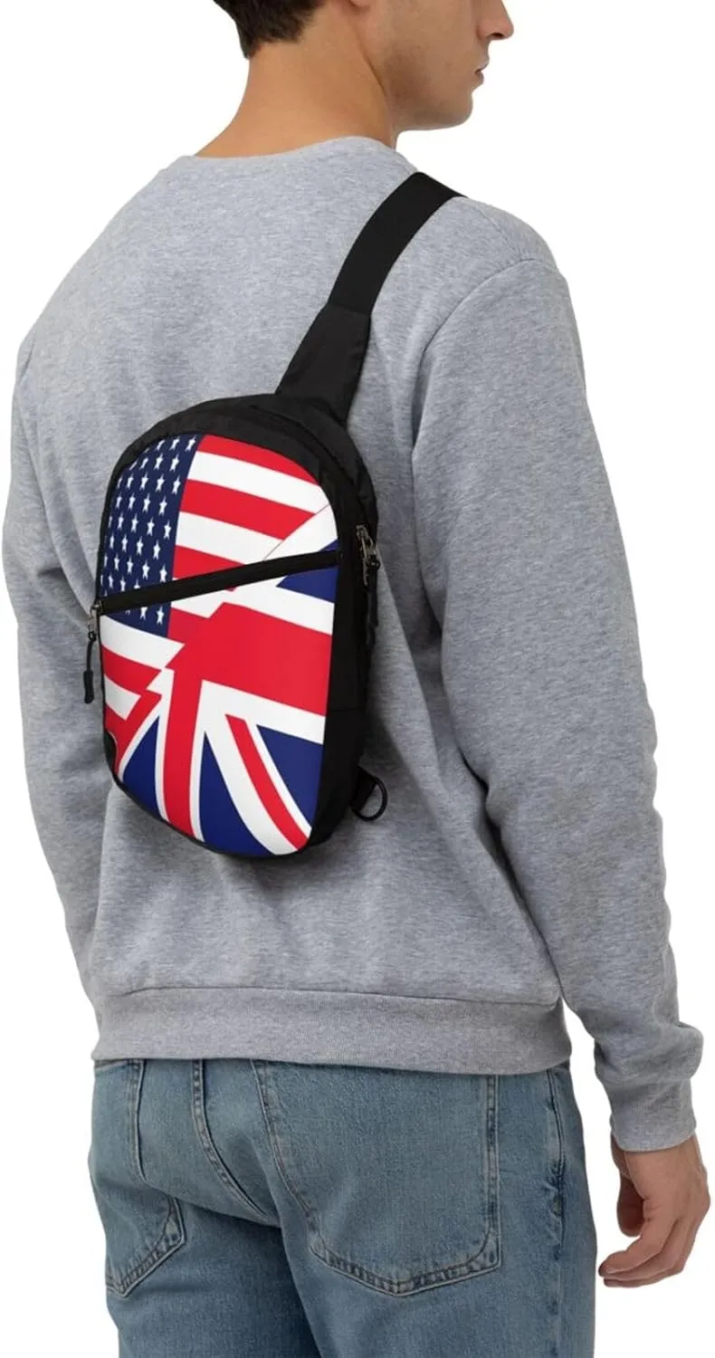 British UK England English American Flag Crossbody Bag Portable Sling Bags Foldable Chest Daypack Reusable Sports Shoulder Backpack Diagonally Casual Rucksack Travel Bag