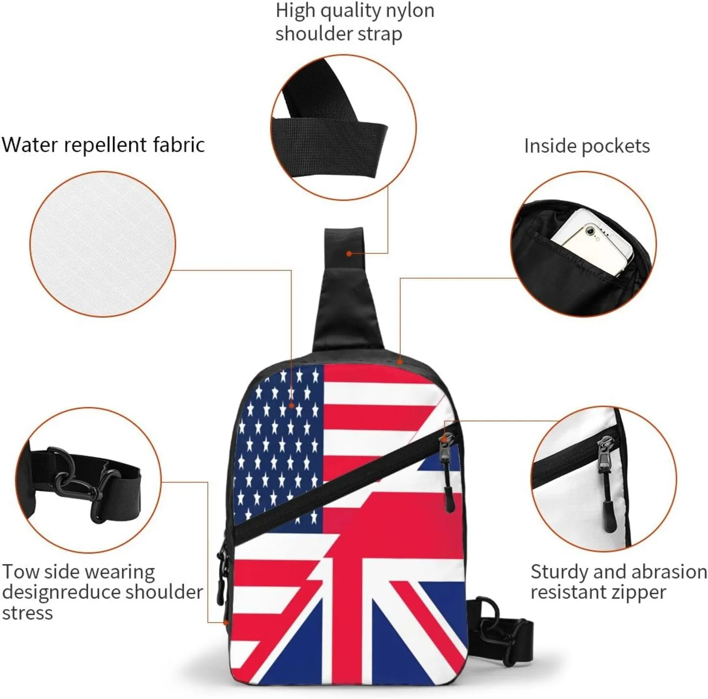 British UK England English American Flag Crossbody Bag Portable Sling Bags Foldable Chest Daypack Reusable Sports Shoulder Backpack Diagonally Casual Rucksack Travel Bag