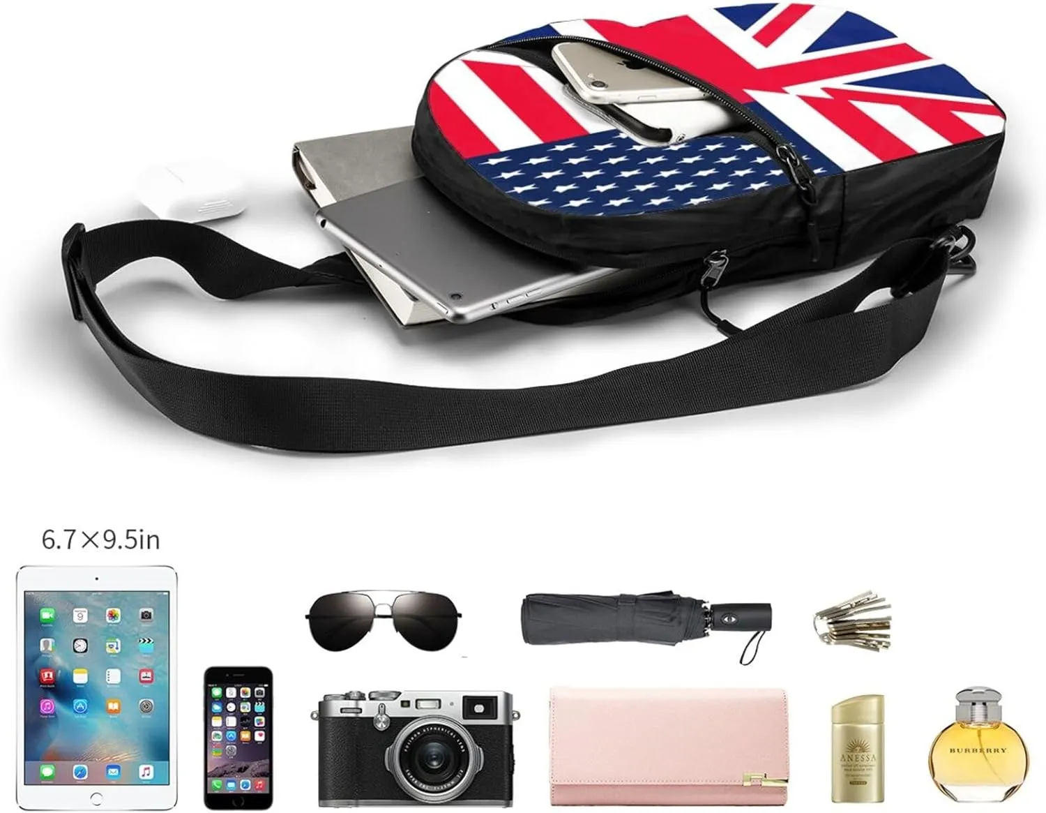 British UK England English American Flag Crossbody Bag Portable Sling Bags Foldable Chest Daypack Reusable Sports Shoulder Backpack Diagonally Casual Rucksack Travel Bag
