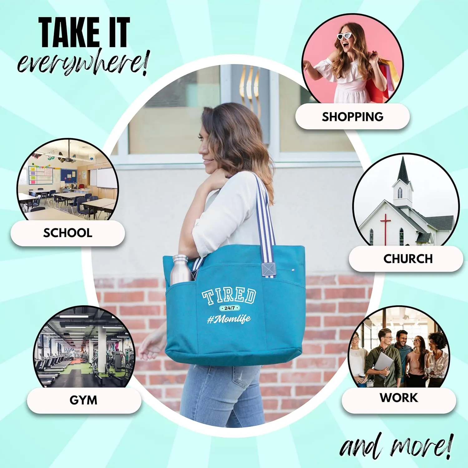 Brooke & Jess Designs Mom Bags for Everyday - Bags for Women with Zipper, Large Stylish Travel Bag, Work Bag